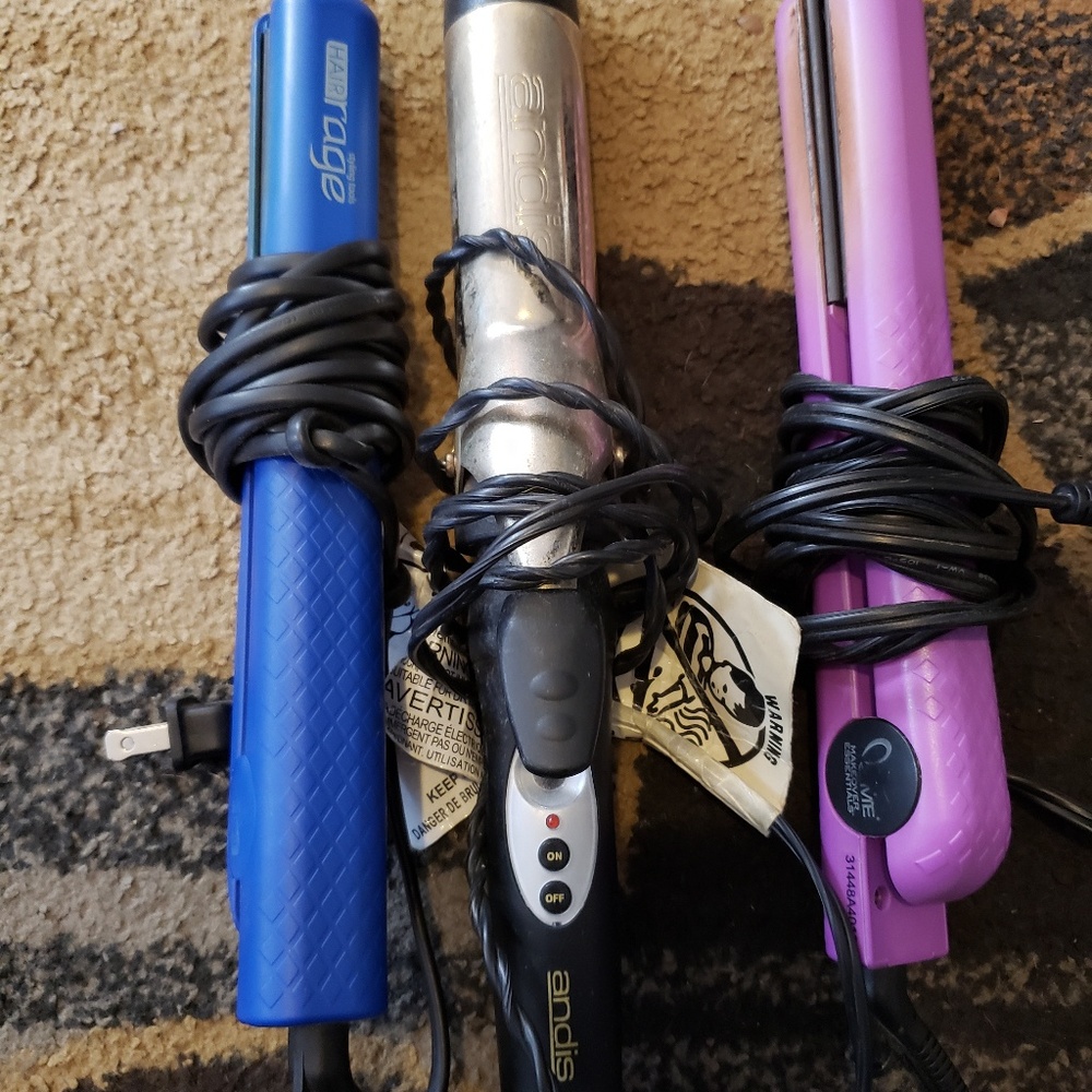 2 straighteners and 1 big curling iron